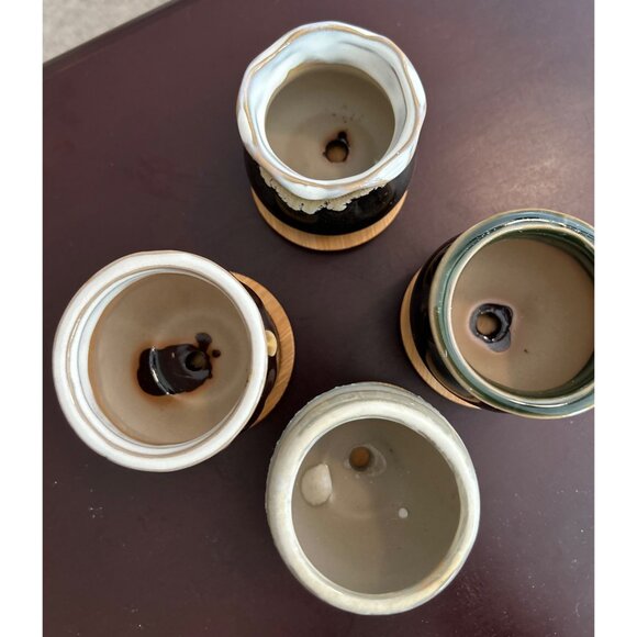 Rustic Ceramic Candle Holders Set Of 4 Bamboo Coasters - Unique Glaze Designs Sm - Picture 6 of 7